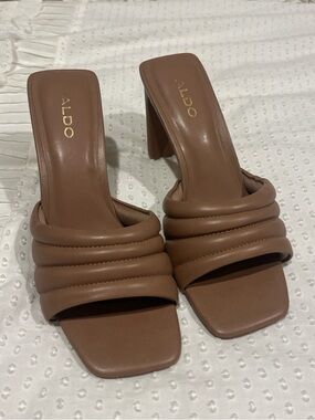 ALDO Tan Padded-Strap Block Heel Mules